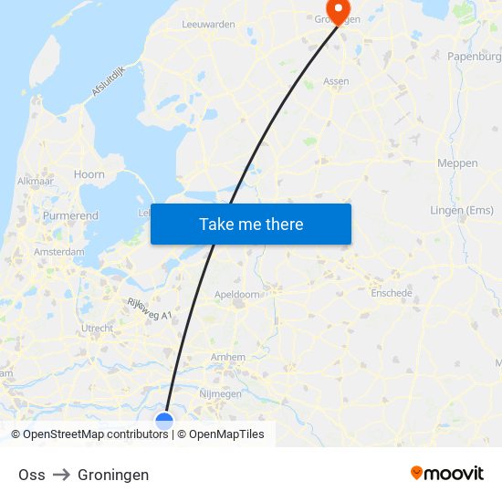 Oss to Groningen map