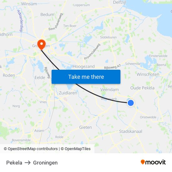 Pekela to Groningen map