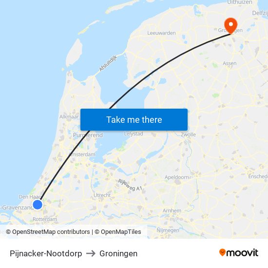 Pijnacker-Nootdorp to Groningen map