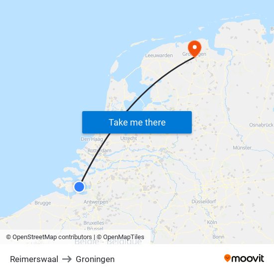 Reimerswaal to Groningen map