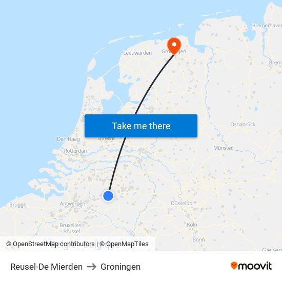 Reusel-De Mierden to Groningen map