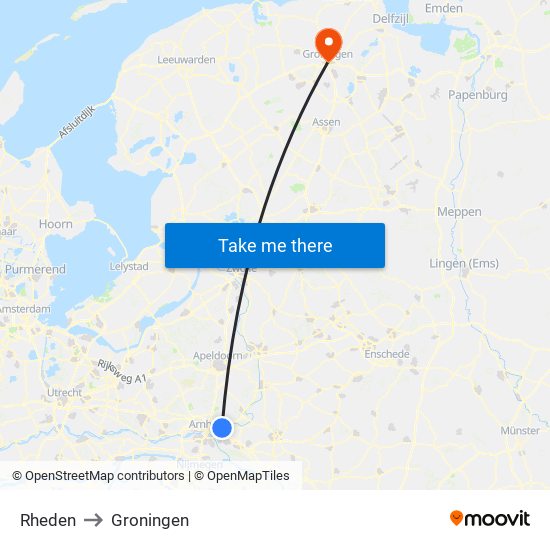 Rheden to Groningen map