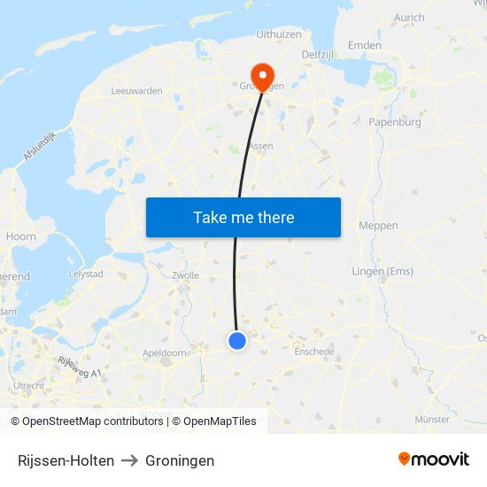 Rijssen-Holten to Groningen map