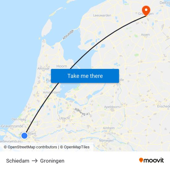 Schiedam to Groningen map