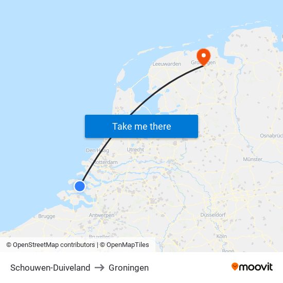 Schouwen-Duiveland to Groningen map