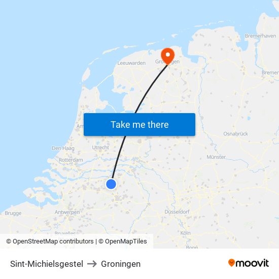 Sint-Michielsgestel to Groningen map