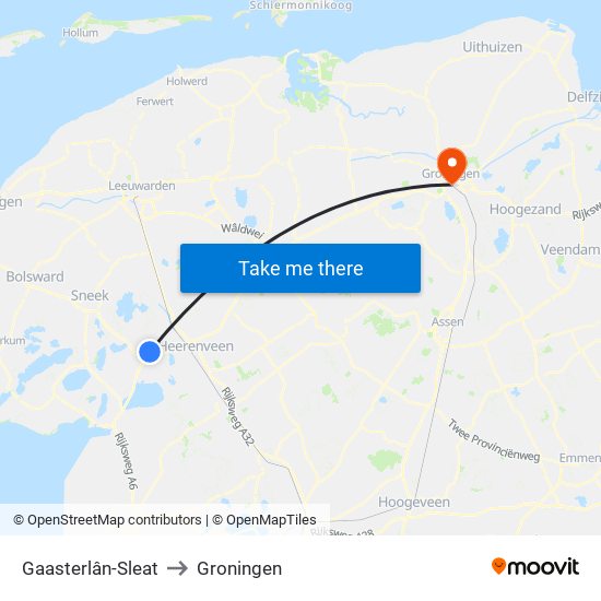 Gaasterlân-Sleat to Groningen map