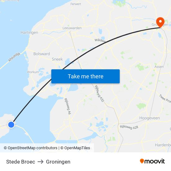 Stede Broec to Groningen map