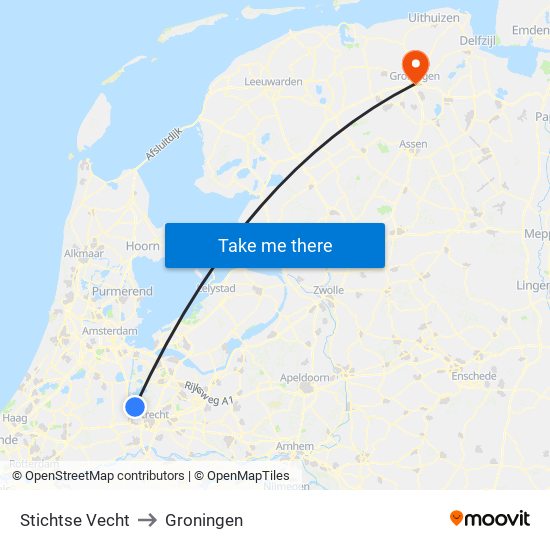Stichtse Vecht to Groningen map