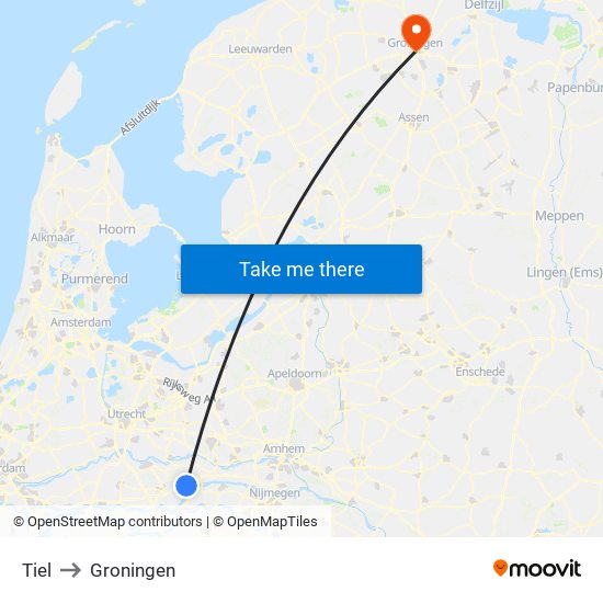 Tiel to Groningen map