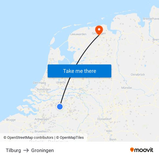 Tilburg to Groningen map