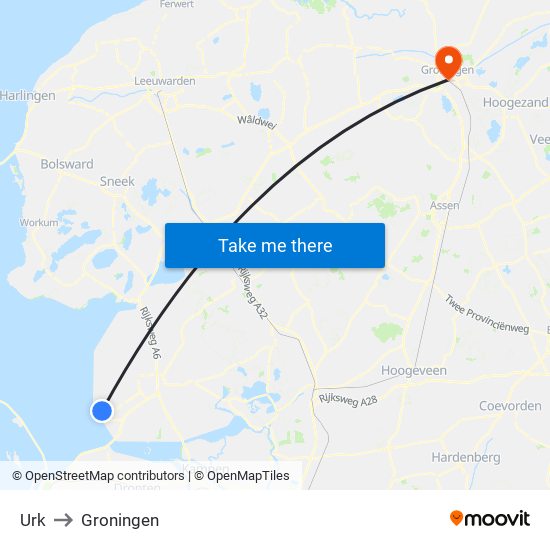 Urk to Groningen map