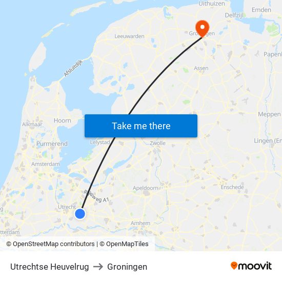 Utrechtse Heuvelrug to Groningen map