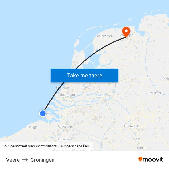 Veere to Groningen map
