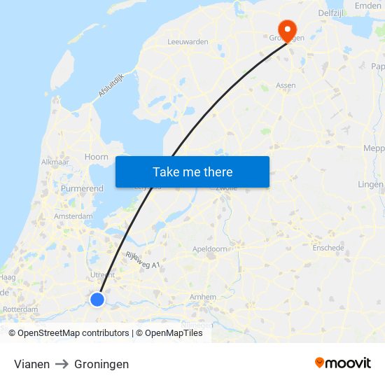 Vianen to Groningen map