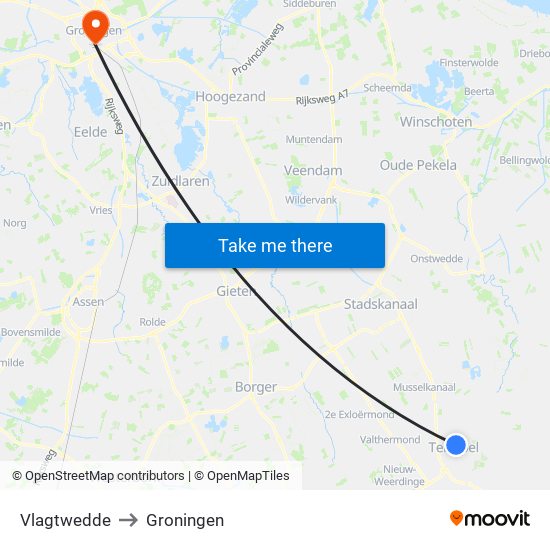 Vlagtwedde to Groningen map