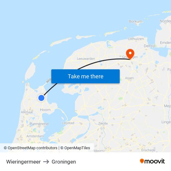 Wieringermeer to Groningen map