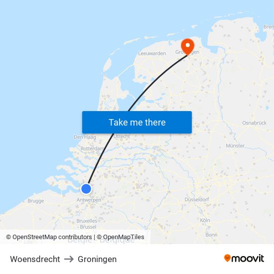 Woensdrecht to Groningen map