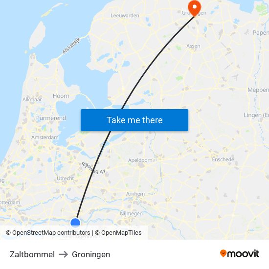 Zaltbommel to Groningen map