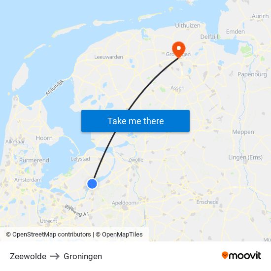 Zeewolde to Groningen map