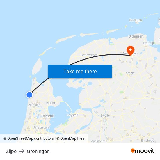 Zijpe to Groningen map