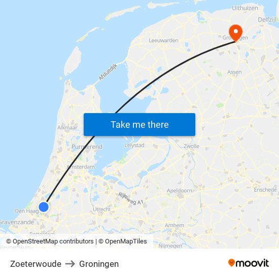 Zoeterwoude to Groningen map