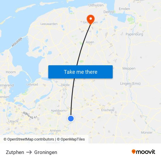 Zutphen to Groningen map