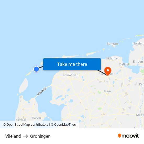 Vlieland to Groningen map