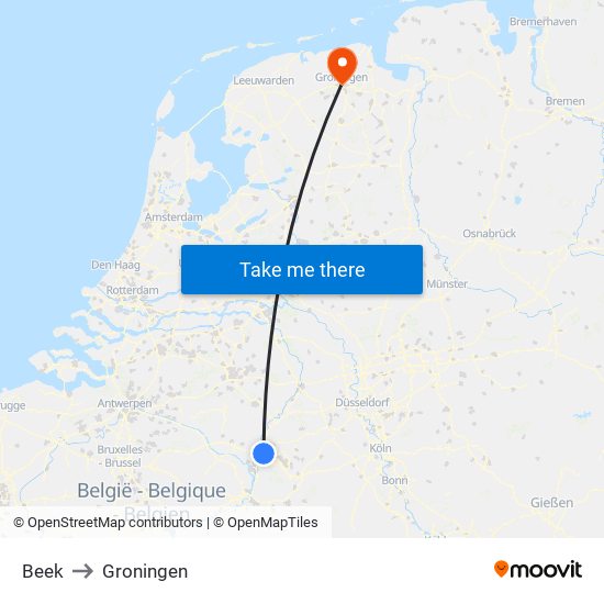 Beek to Groningen map