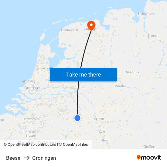 Beesel to Groningen map