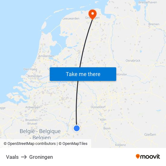 Vaals to Groningen map