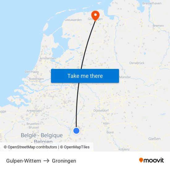 Gulpen-Wittem to Groningen map