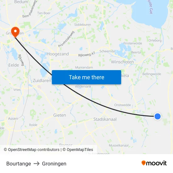 Bourtange to Groningen map