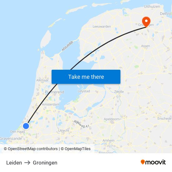 Leiden to Groningen map