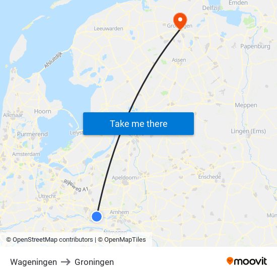 Wageningen to Groningen map