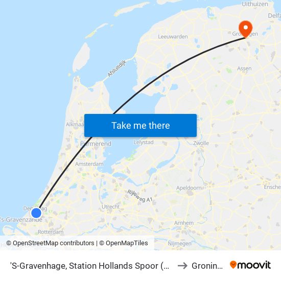 'S-Gravenhage, Station Hollands Spoor (Perron A) to Groningen map