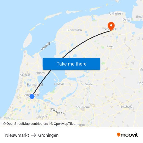 Nieuwmarkt to Groningen map