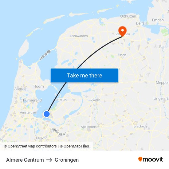 Almere Centrum to Groningen map