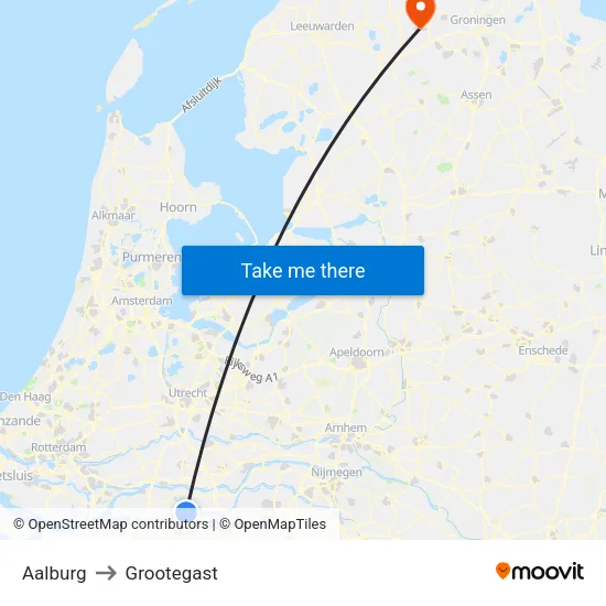 Aalburg to Grootegast map