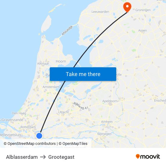 Alblasserdam to Grootegast map