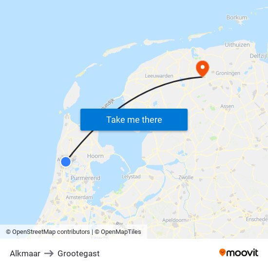 Alkmaar to Grootegast map