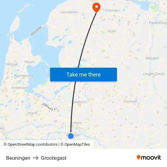 Beuningen to Grootegast map