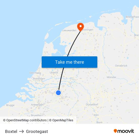 Boxtel to Grootegast map