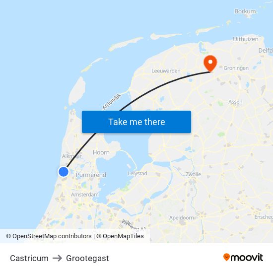 Castricum to Grootegast map