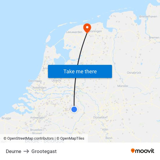 Deurne to Grootegast map