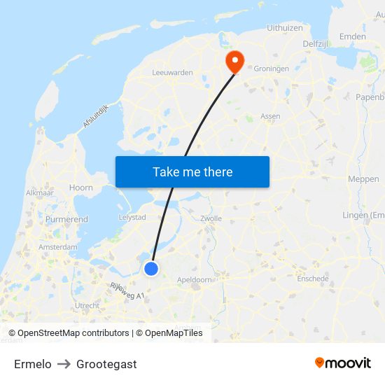 Ermelo to Grootegast map