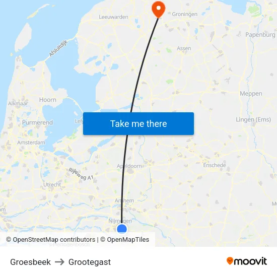 Groesbeek to Grootegast map