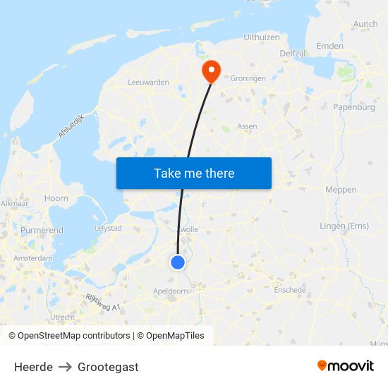 Heerde to Grootegast map