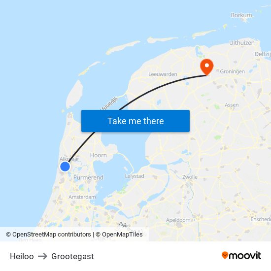 Heiloo to Grootegast map