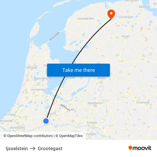 Ijsselstein to Grootegast map